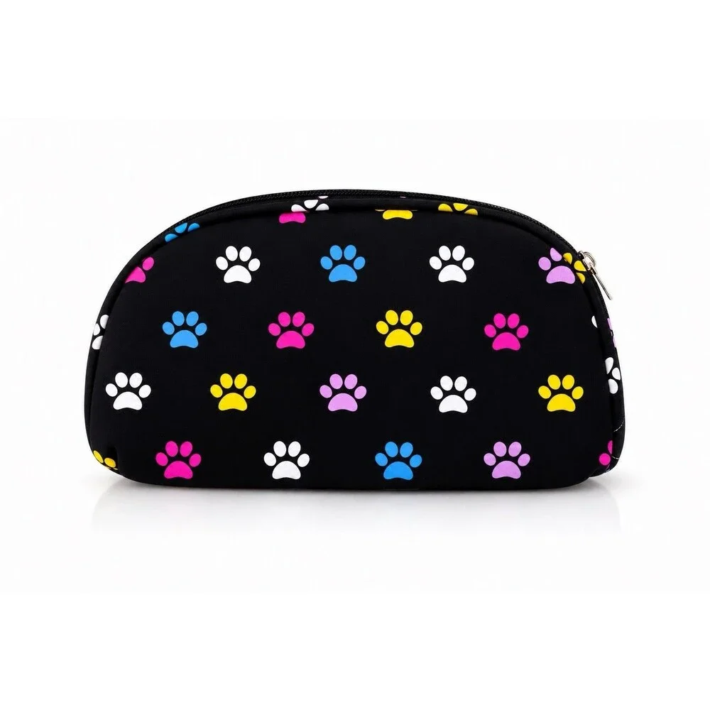 Travel Medicine Bag Pill Organizer Case Cosmetic Makeup Pouch Black Paw Print